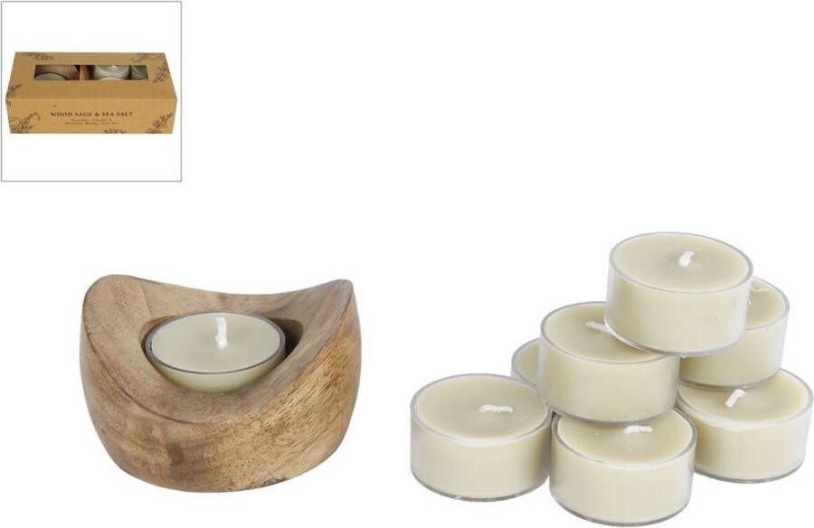 Dizayner Giftset Theelichthouder Hout Woode Sage & Sea Salt Rond