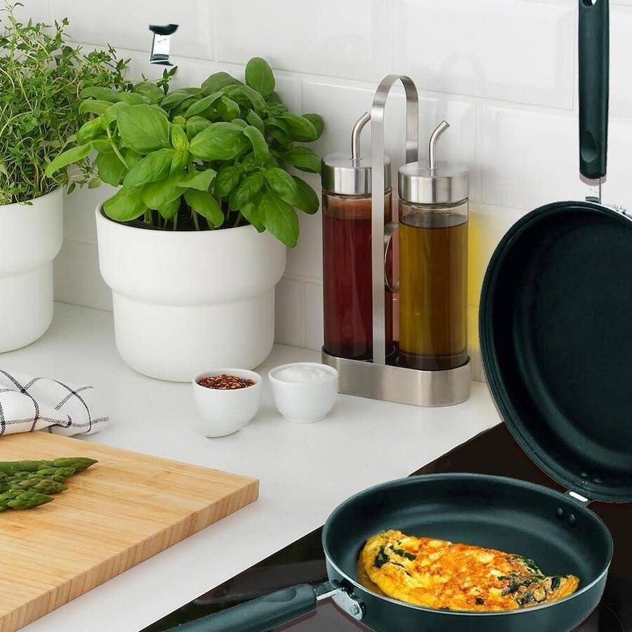 Doble Omelette Pan met Anti-Aanbaklaag Tortillapan Dubbele Omeletpan Volledig inductie Diameter 24 cm Zwart japanese omelette pan