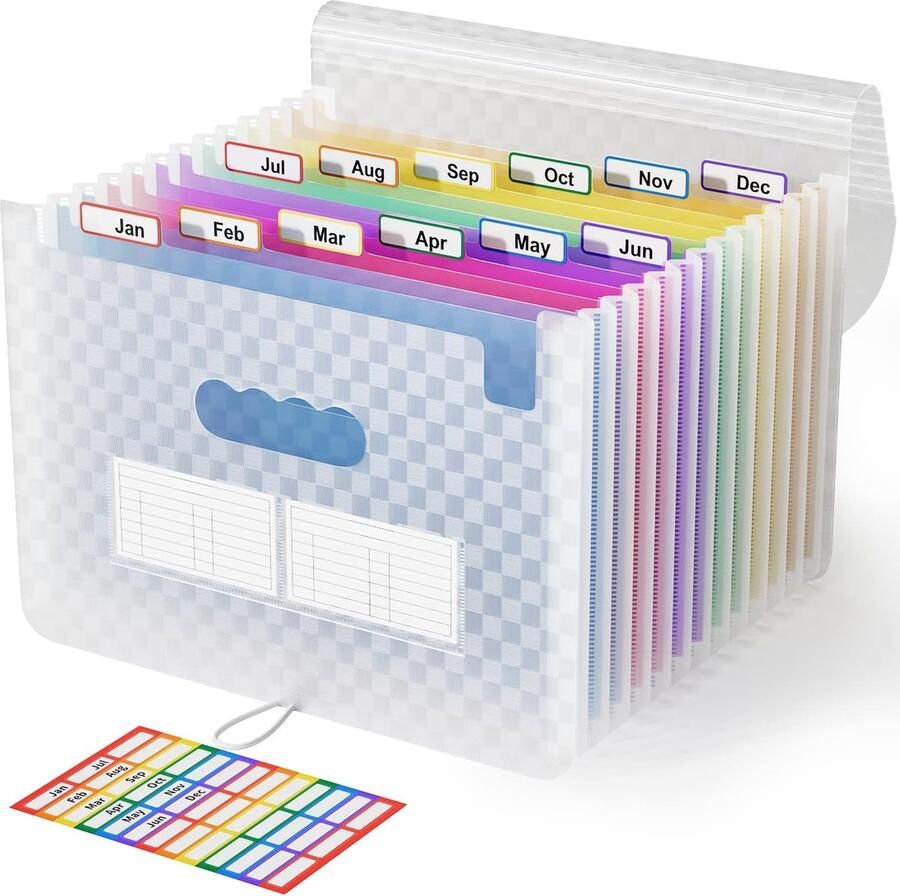 Documentenmap A4 met rasterpatroon map met 13 vakken bestandsorganizer regenboogaccordeon uitbreidbare organizermap documententas met grote capaciteit A4-map draagbare sorteermap