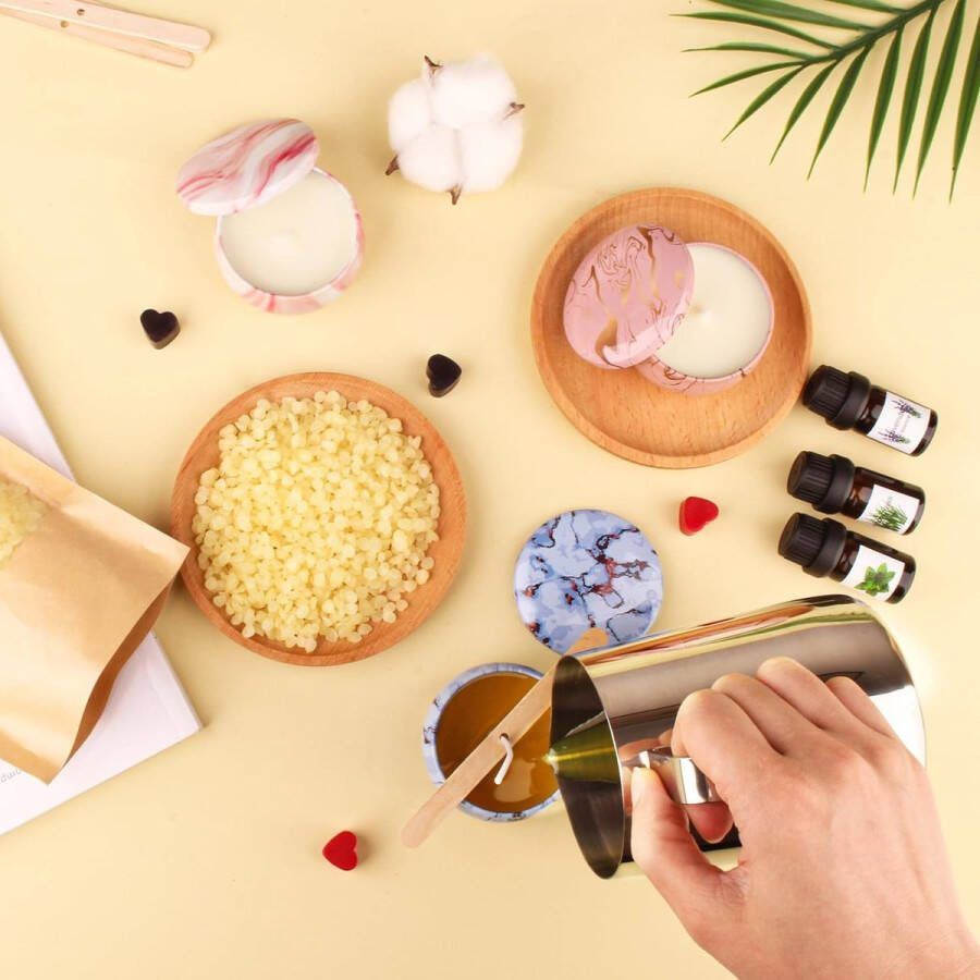 Doe-het-zelf kaarsen maken set voor beginners doe-het-zelf kaarsen set geurkaarsen cadeaus met 480 g sojawas 8 kaarsenblikjes 4 geurolie 4 kleurblokken 50 kaarsenwikkels en wikkelstickers 16