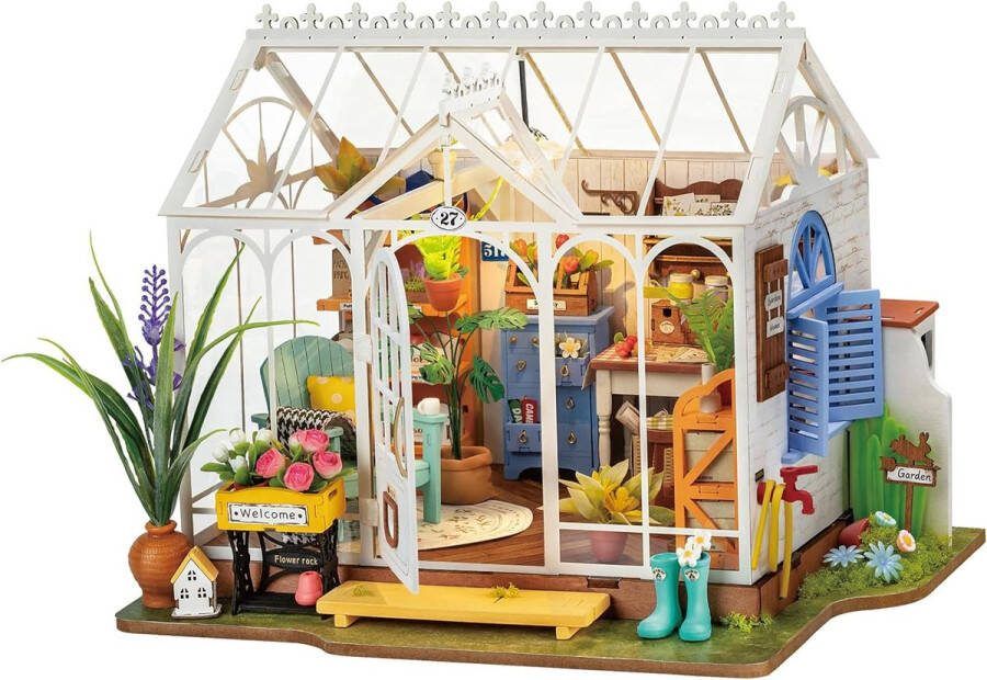 Doe-het-zelf miniatuurhuisset tuinhuis bouwpakket van houten poppenhuis met led voor volwassenen en kinderen verjaardagscadeau voor de feestdagen