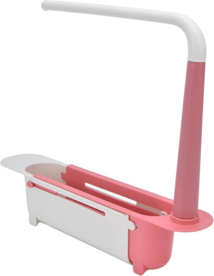 Doek houder Telescopische gootsteen opbergrek uitbreidbare gootsteen organisator verstelbare afdruiprek gootsteen lade spons zeep houder opslag afvoer mand voor aanrecht(Rood)