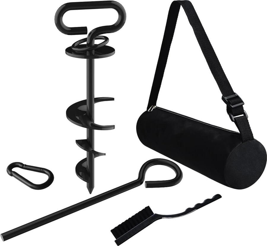 Dog Tie Out Stake Triple Lock Heavy Duty Geschikt voor Grote Honden Trampoline Stakes Tuin en Outdoor Hondenloper Installatie & Reiskit Inbegrepen 1 Pack (zwart) USA