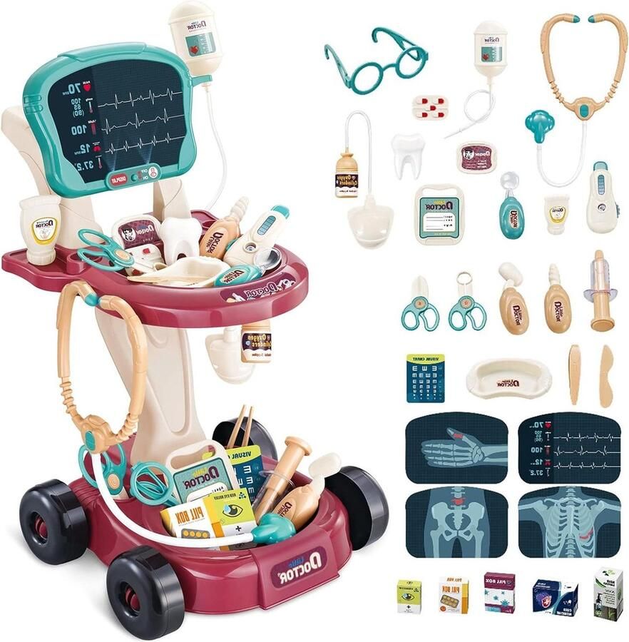 Dokterset Speelgoed Complete Dokterskoffer voor Kinderen met Stethoscoop Thermometer en Spuit Rollenspel Dokter Speelgoed met Accessoires Cadeaus voor Kinderen Dokterset Speelgoed