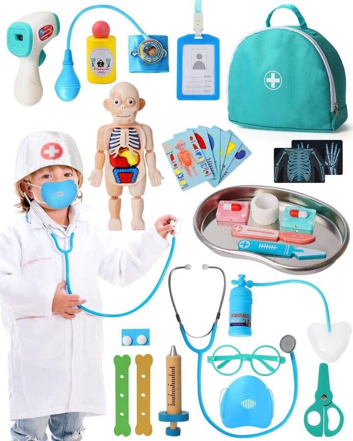 Dokterset Speelgoed Houten Dokterskoffer Kinderspeelgoed Set met Menselijke Orgaanmodellen Geschikt voor Kinderen van 3-8 Jaar Dokterset Speelgoed
