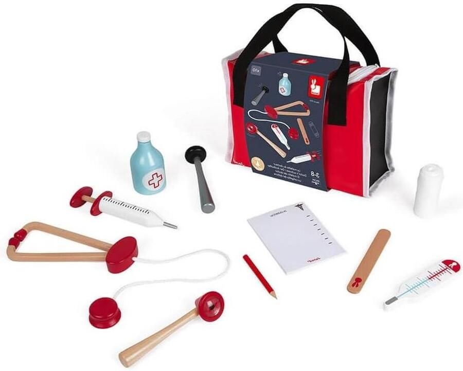 Dokterset Speelgoed Massief Houten Accessoires Inbegrepen Rollenspel Speelgoed Voor kinderen vanaf 3 jaar J06513 Rood Dokterset Speelgoed