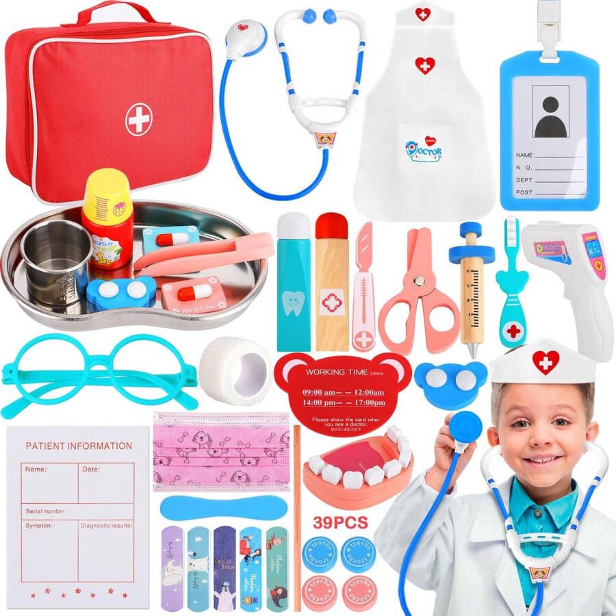 Doktersspeelgoedset Dokter Speelgoed Dokterskoffer voor kinderen Stimuleringsspeelgoed voor Kinderen met Allerlei Doktersgereedschap