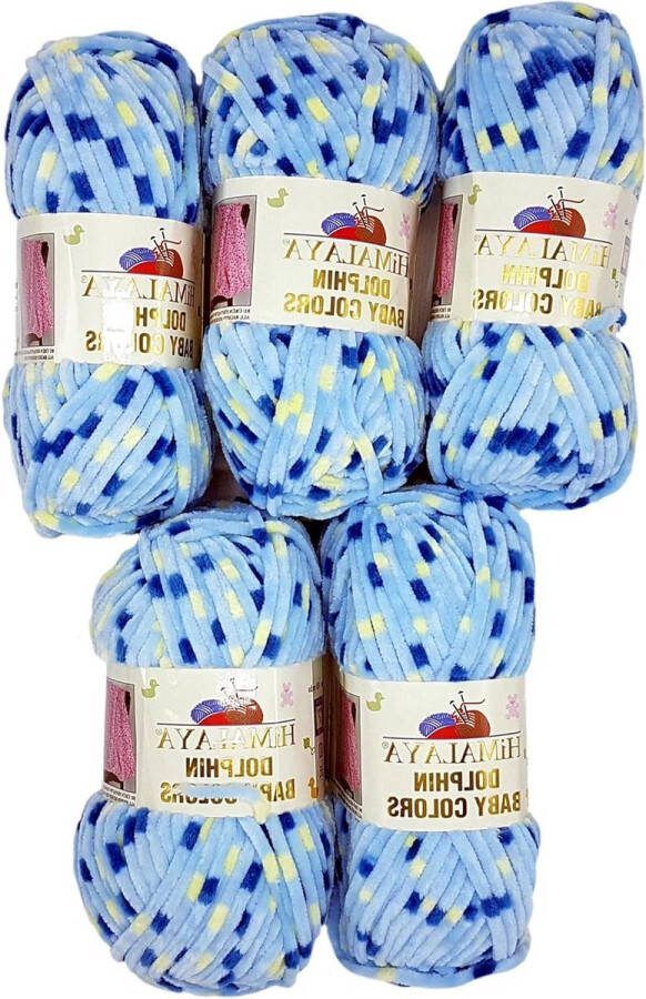 Dolphin Baby Colors breiwol meerkleurig 500 gram super volumineus grof breigaren babywol (lichtblauw blauw geel)