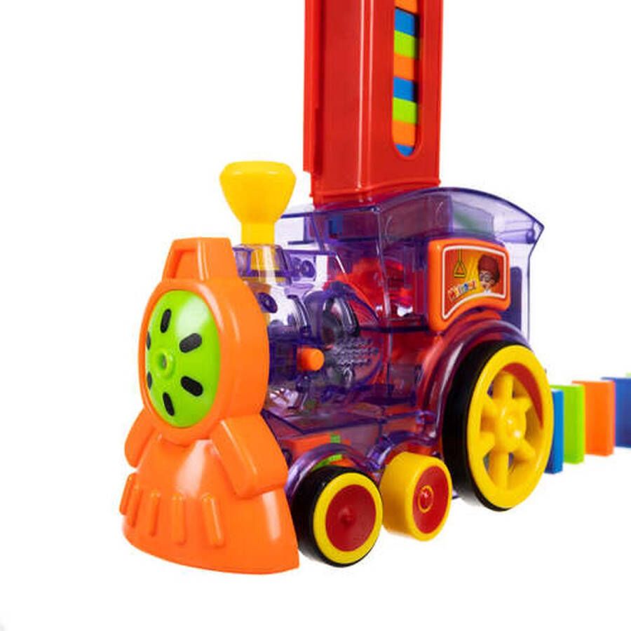 Ikonka 82-delige speelgoed domino trein inclusief stenen paars Voor het automatisch neerzetten van domino stenen