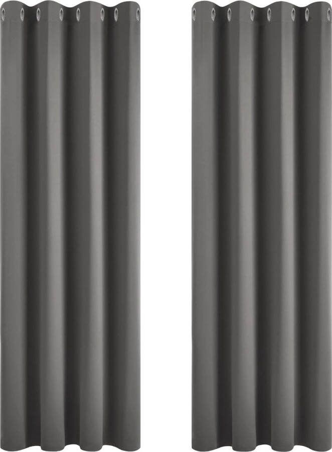 Donker Grijs Verduisterende Gordijnen Kant en Klaar 140x175 cm (B x H) Thermisch Verduisteringsgordijnen met Ringen Slaapkamer Gordijnen voor Slaapkamer Woonkamer 2 stuks