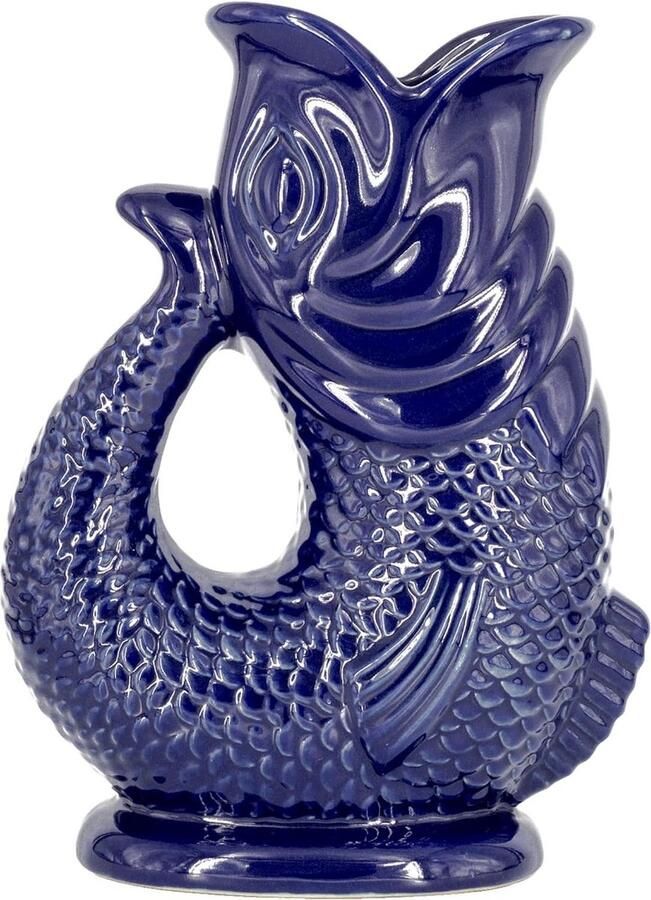Donker Kobaltblauwe 15 Liter Extra Grote Glug Jug Karaf met Vissenvorm voor Cocktails Water en Gin Decoratieve Keramische Schenkkan Milk Jug Kit