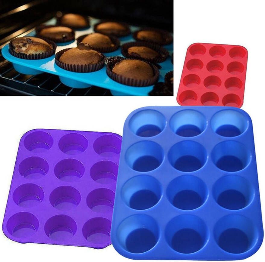 Doodadeals | Siliconen Muffinvorm blauw | Siliconen Bakvorm voor 12 muffins | Muffin Bakvorm Siliconen | Siliconen Cupcake Vormpjes | Muffin Bakblik | Muffin Bakplaat | Muffinvorm 12 stuks | Blauw