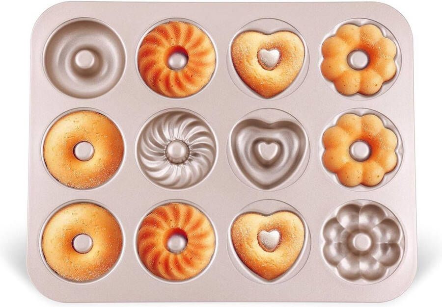 Donuts Bakvorm Cake Bagelvorm Bakvorm Donutvormen Bakplaat van koolstofstaal Antiaanbaklaag 4 verschillende modellen 12 holtes voor donut Bakpatroon Muffins Koekjes Bagels Puddingvorm