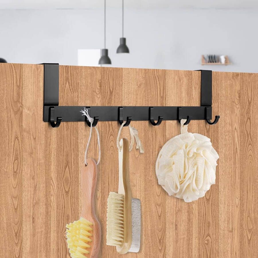 Door Kapstok Vintage Zwart 40 cm Deurhaak Rail met 6 Haken Kapstokhaken Deurhaken Binnenhaken Deurhaken voor Slaapkamer Badkamer Keuken
