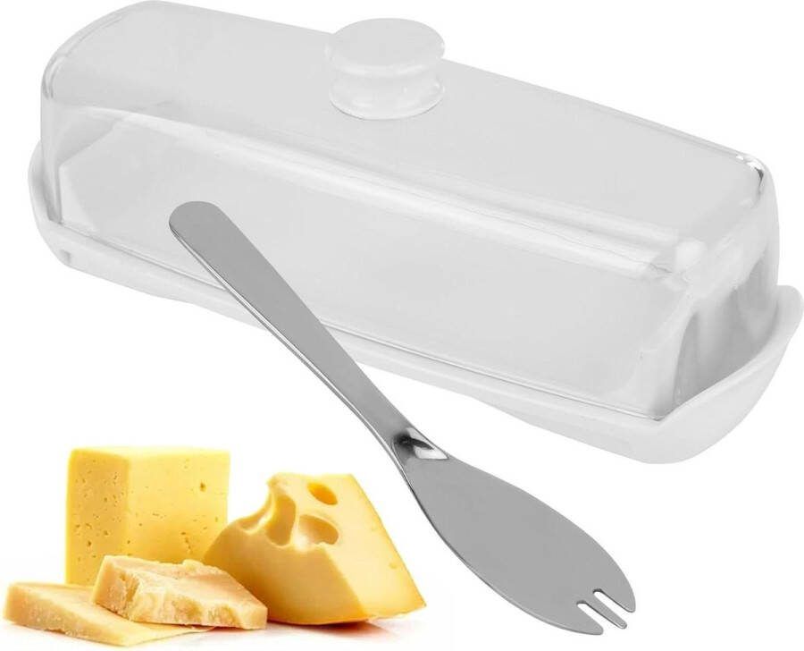 Doorzichtige boterschaal met deksel en handvat rechthoekige boterbel botervloot multifunctionele spatel keuken koelbox voor kaas en fruit
