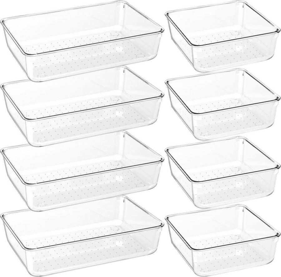 Doorzichtige lade-organizers groot 23 cm set van 8 make-uptafel opbergsysteem badkamer organizer keuken cosmetica opbergdozen