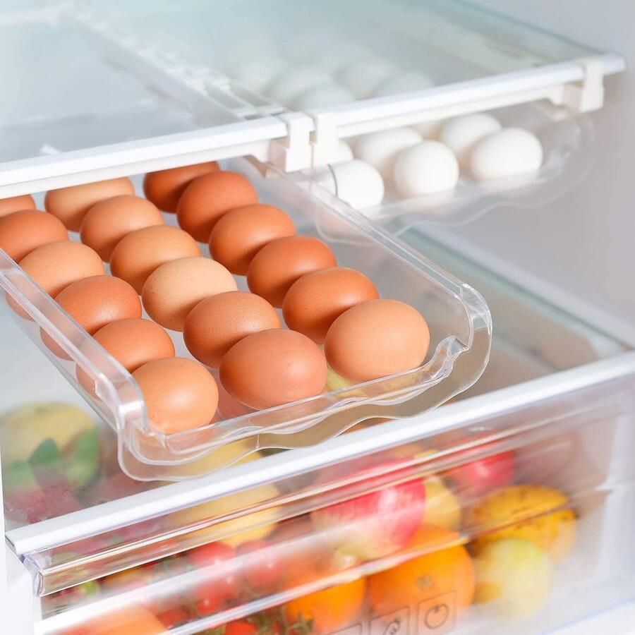 Doorzichtige plastic koelkastbox-organizer met automatische intrekbare lade organizer voor voedsel (groenten fruit eieren) of keukengerei keukenkoelkast vriezer voorraadkastorganizer