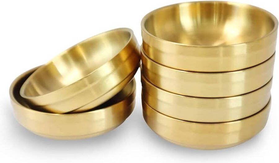 Double Deck RVS Saus Schotel Mini Kruiderij Tray Sushi Dipping Bowls Voorgerecht Trays Dinner Plate Restaurant en Thuis Gouden Set van 6