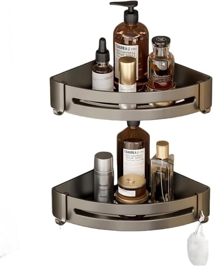 Hoek Douche Caddy met Haak Lijm Douche Plank Hoek Geen Boren Badkamer Douche Organizer Opbergrek Driehoek opbergrek Hoekmontage Opbergrek