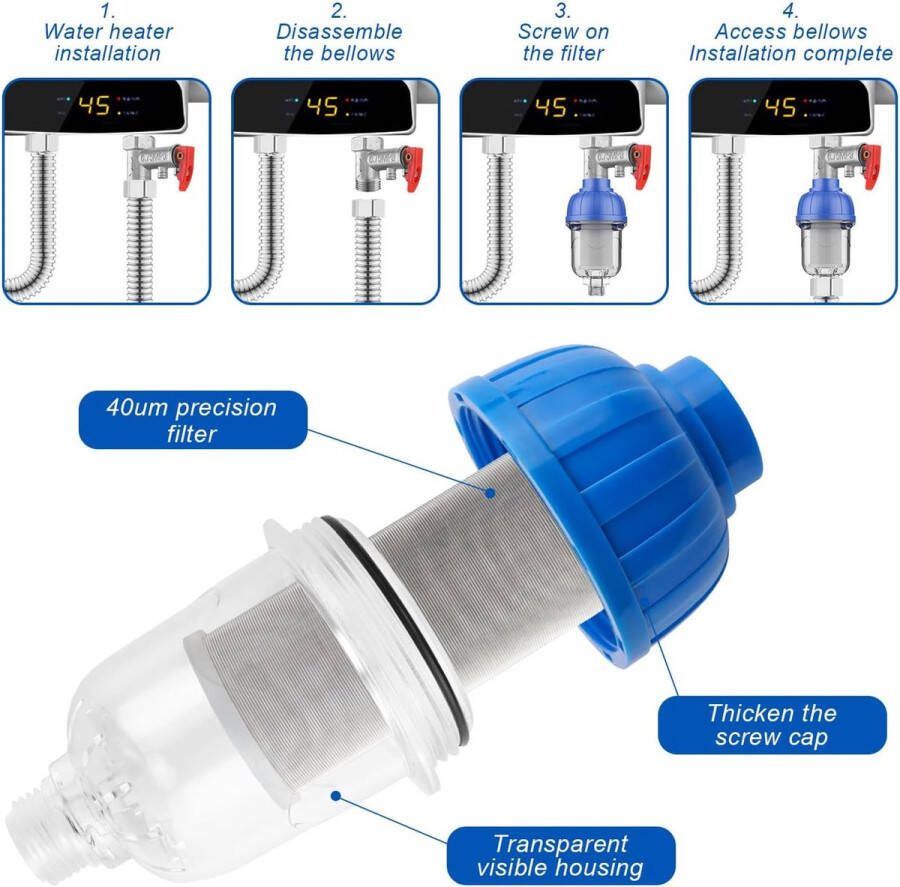 Douchefilter doucheverwarming douchefilter standaard 1 2 schroefdraad douchefilter met roestvrijstalen zeef waterfilter douche voor boiler douchekop watertoevoer van de wasmachine