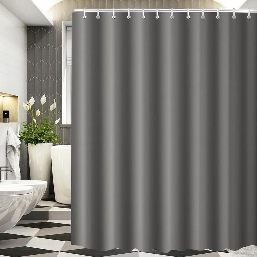 Douchegordijn 180 x 220 cm donkergrijs verzwaarde zoom antischimmel textiel waterafstotend wasbaar polyester stof badgordijnen voor badkamer bad met 12 douchegordijnringen
