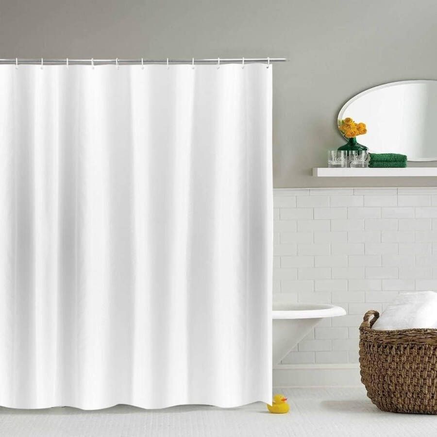 Douchegordijn 210 hoog Wit polyester textiel badgordijn schimmelbestendig machinewasbaar met 12 metalen inslagringen breedte 180 cm x hoogte 210 cm
