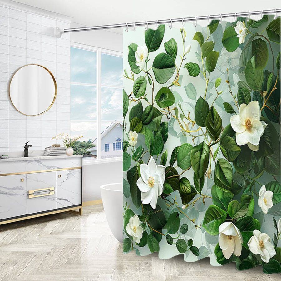 Douchegordijn aquarel eucalyptusblad plantenpatroon douchegordijn schimmelbestendig en waterdicht polyester wasbaar douchegordijn met haak geschikt voor badkuip