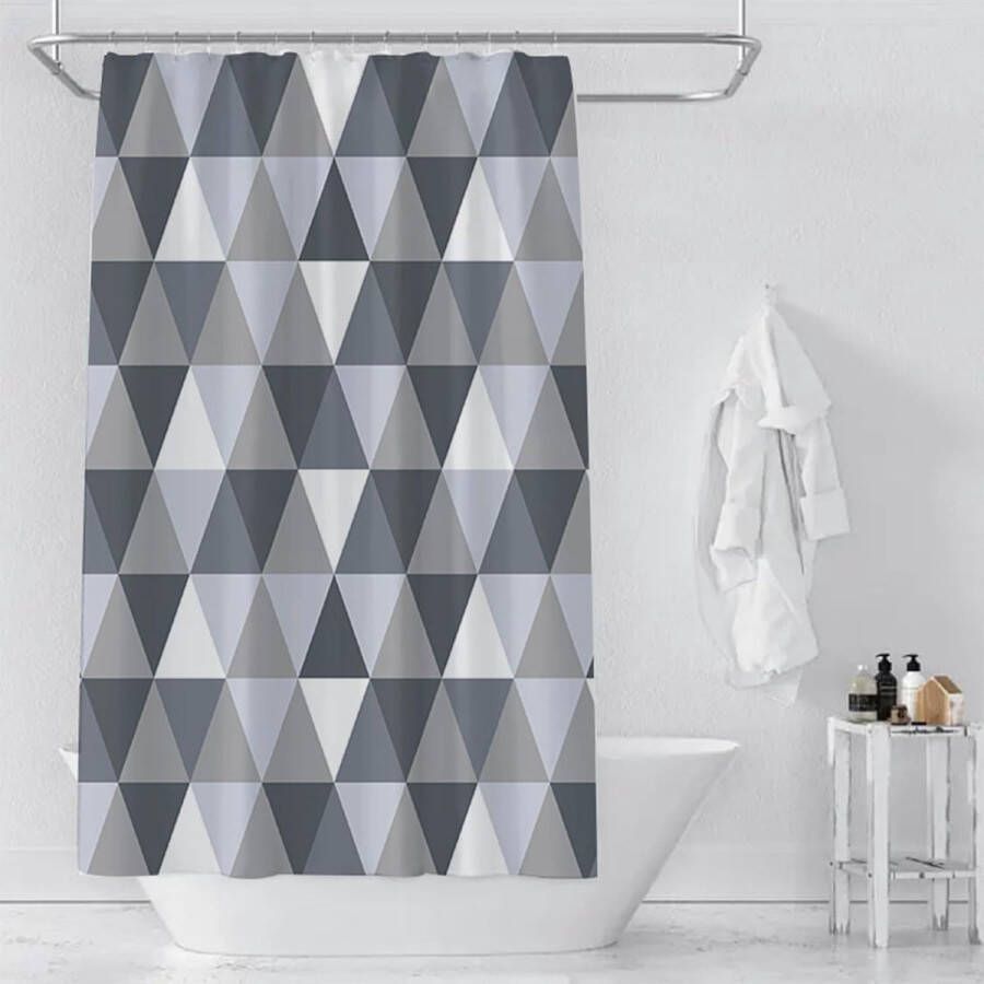 Douchegordijn van polyester 180 x 200 cm waterdicht en schimmelbestendig wasbaar badgordijn met 12 ringen en verzwaarde zoom driehoekig patroon