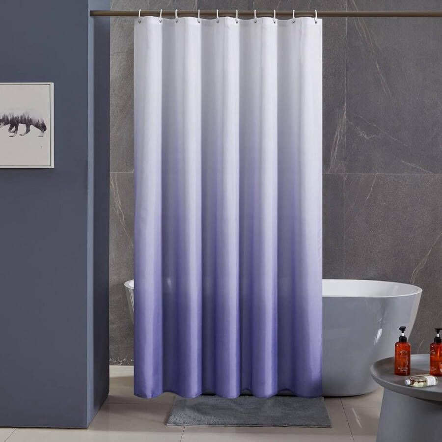 Douchegordijn voor hoekdouche en klein bad textielgordijn van polyester schimmelbestendig waterafstotend en wasbaar gradient paars 90 x 180 cm met 6 douchegordijnringen