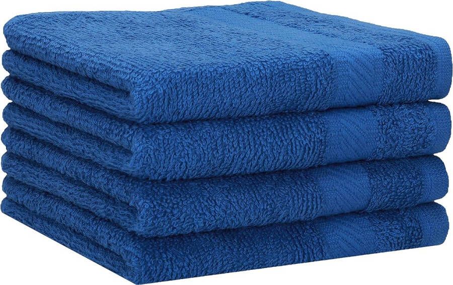 Douchehanddoeken 4x douchehanddoek van 100% katoen badhanddoek saunahanddoek lighanddoek 70 x 140 cm kleur blauw
