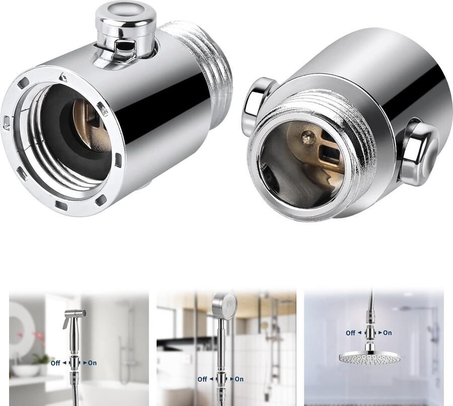 Douchekop afsluitklep knop type douche stroomregelklep met G1 2 universele maat voor douchearm en slang of bidet sproeier 2-Stuks zilver