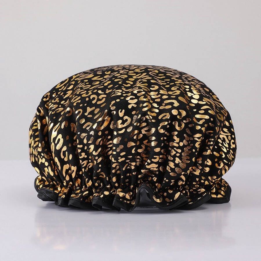 Afabs GROTE Douchemuts Shower cap Douchekapje Douche cap voor vol haar krullen afro Zwart met Gouden leopard