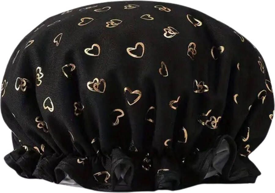 Douchemuts dames zwart gouden hartjes One-size Badmuts vrouwen kinderen kind badmutsen waterdicht lang haar shower cap