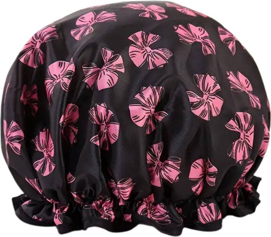 Douchemuts dames zwart roze bloemen One-size Badmuts vrouwen kinderen kind badmutsen waterdicht lang haar shower cap