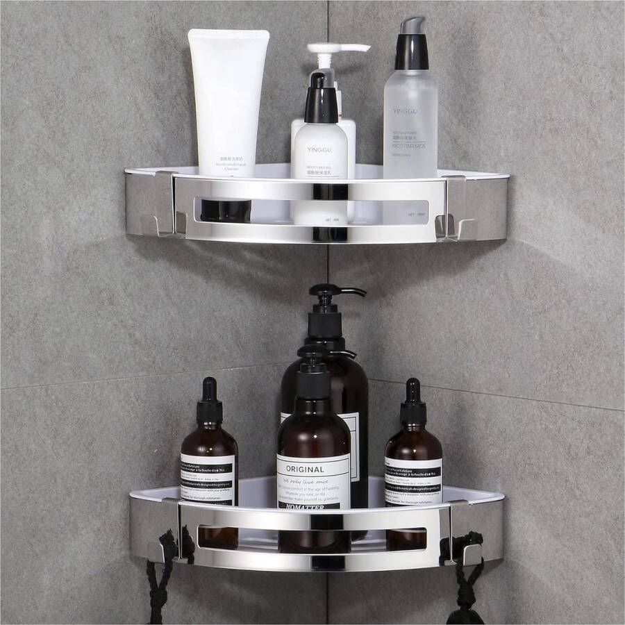 Doucheplank \ spice rack corner shelf for bathroom kitchen_21.7D x 21.7W x 4.7H centimetres