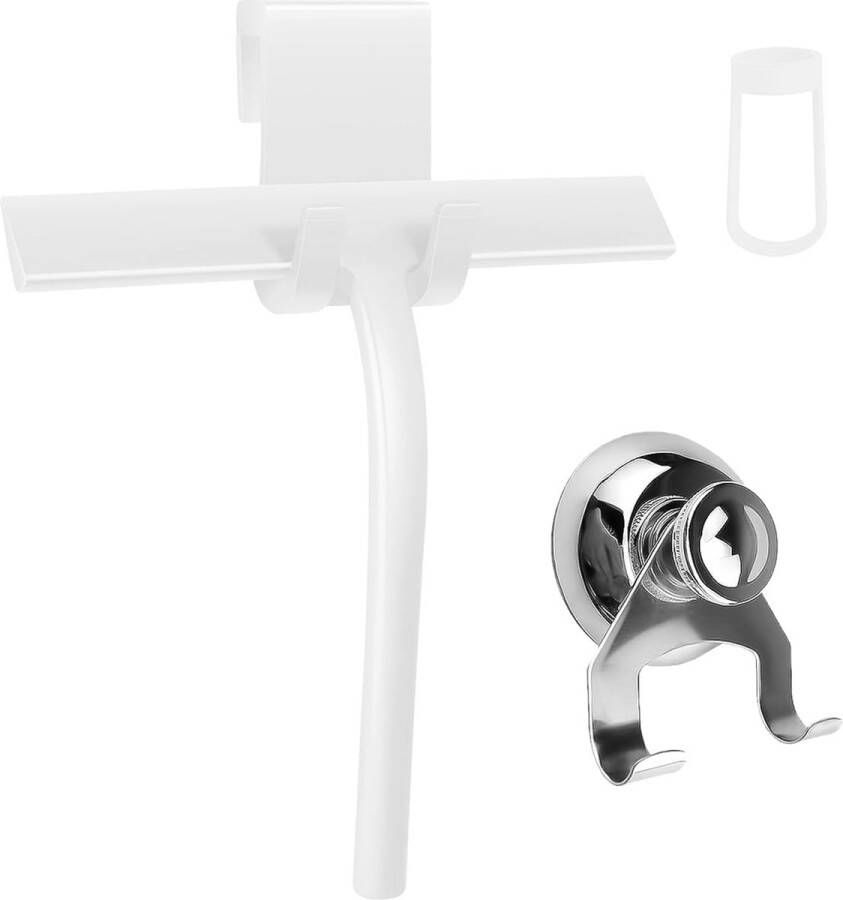 Douchewisser siliconen trekker douche met sterke zuignap haak raamtrekker zonder boren douche-accessoires voor douches ramen glas spiegel autoruiten (wit)