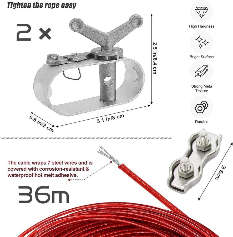 Draadkabel spanner met stalen kabel ommanteld draadspankabel zwembad 2 stuks staalkabelspanner spanner staalkabel voor zwembad draadspankabel voor zwembadzeilen bevestiging zwembadzeil Ø
