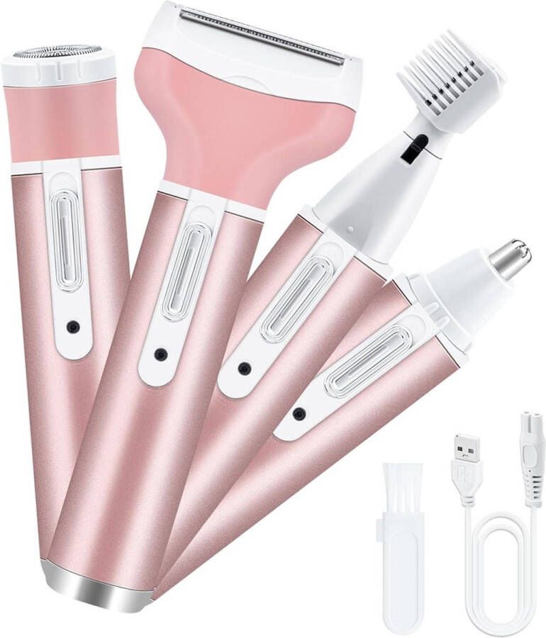 Draadloos elektrisch scheerapparaat voor dames 4-in-1 USB oplaadbaar gezichts- en lichaamshaarverwijderaarsepilator wenkbrauwtrimmer oksel bikini en benen scheerapparaat vrouw