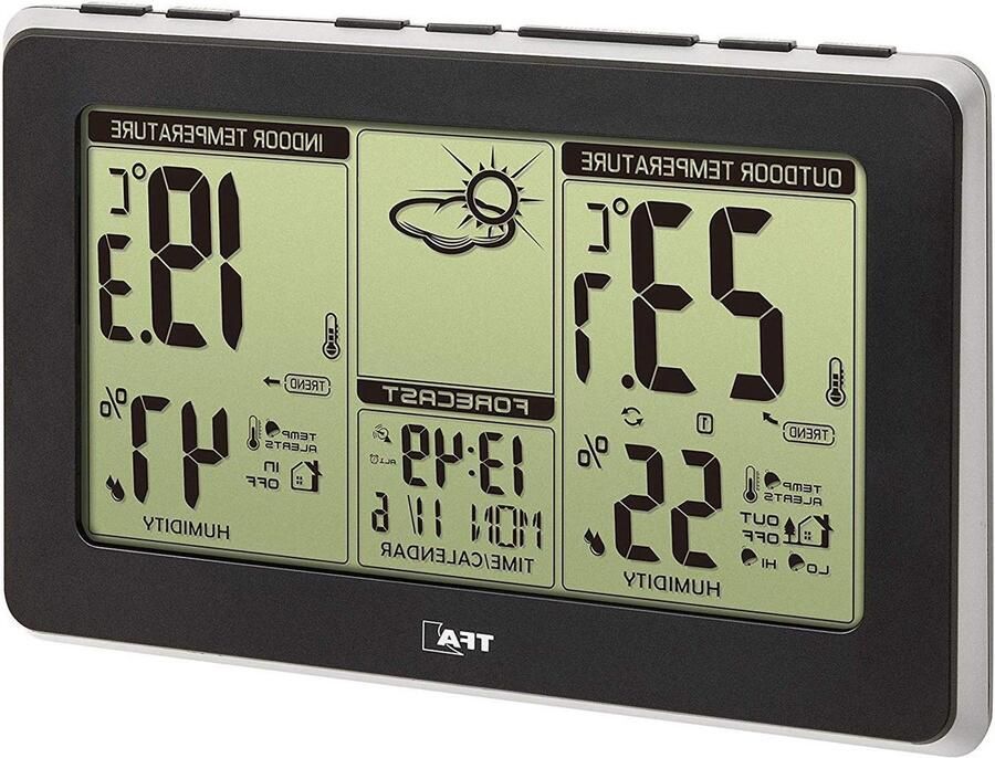 Draadloos weerstation met buitensensor Radioklok Weersvoorspelling Zwart 214 x 27 x 140 mm Inclusief batterijen