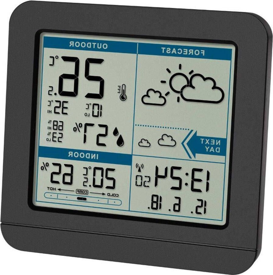 Draadloos weerstation met buitensensor weersvoorspelling en radioklok zwart met batterijen Sky 35.1152