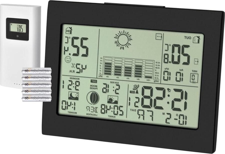 Draadloos weerstation met buitensensor weersvoorspelling en radioklok Horizon 35.1155.01 met batterijen
