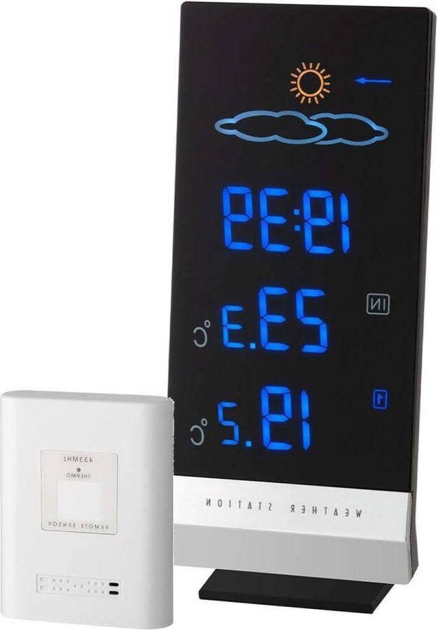 Draadloos weerstation met kleurendisplay buiten- en binnentemperatuur weersvoorspelling radioklok zwart Lumax