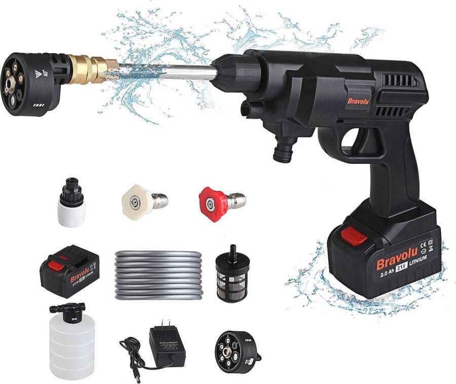 Draadloze Hogedrukreiniger – 430 PSI – Draagbaar – 24V – 6 IN 1 Spuit – Slang met Filterkorf