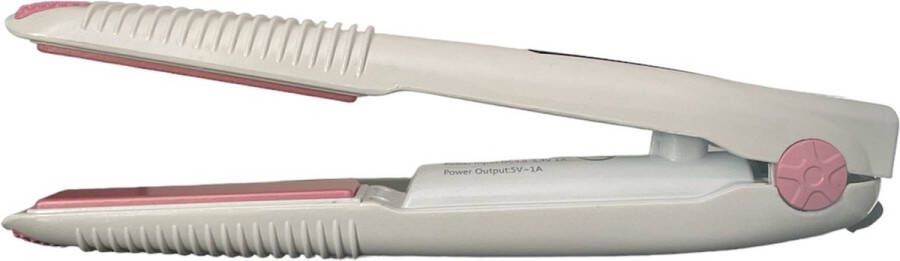 Draadloze Mini Stijltang Wit Roze USB Oplader