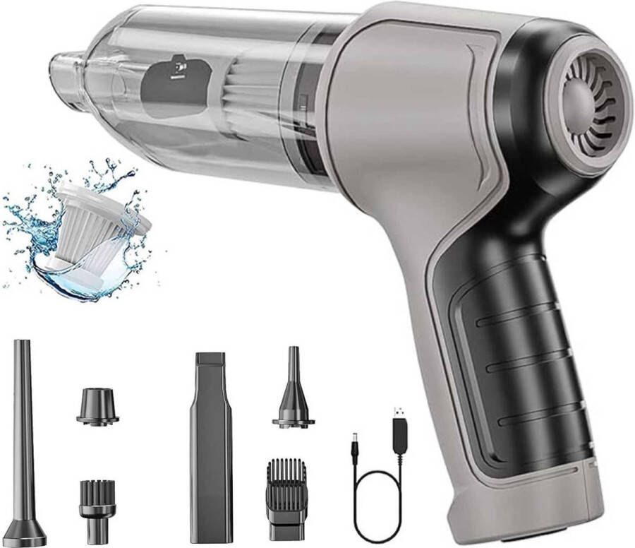 Draadloze Mini Stofzuiger 6-in-1 Multifunctioneel Handstofzuiger voor Flexibel Gebruik Handzaam en Krachtig met USB Oplaadmogelijkheid Compact Formaat Ideaal voor Thuis en Onderweg Compleet met Handige Accessoires voor Toepassingen