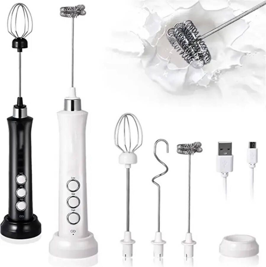 Draadloze Oplaadbare Elektrische Melkschuimer 3 Snelheden Schuimmaker Voor Latte Cappuccino Warme Chocolademelk Usb Oplader Zwart