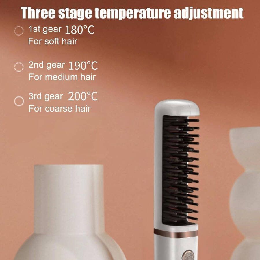 Draadloze Stijltang Borstel Oplaadbare Haar Tools voor Styling en Krulborstel (Wit)
