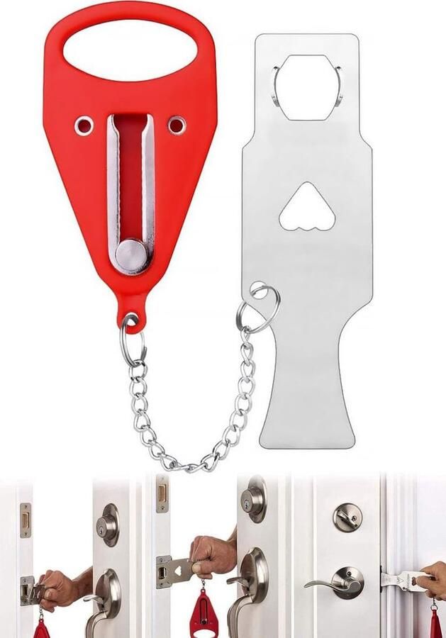 Draagbaar Deurslot Deurstopper Draagbaar Reis Slot Veilig Zelfverdediging Stevig Anti-Inbraak Staal Portable Door Lock Hotel Reis Accessoire Reis Slot Deur Privacy Rood Voorkom Ongeoorloofde Toegang