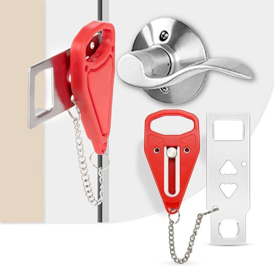 Draagbaar Deurslot Portable Door Lock Reis Slot Deur Deurstopper Voorkom ongeoorloofde toegang Bescherm gezinsveiligheid tijdens het reizen Thuis Slaapkamer Hotel Appartement Rood