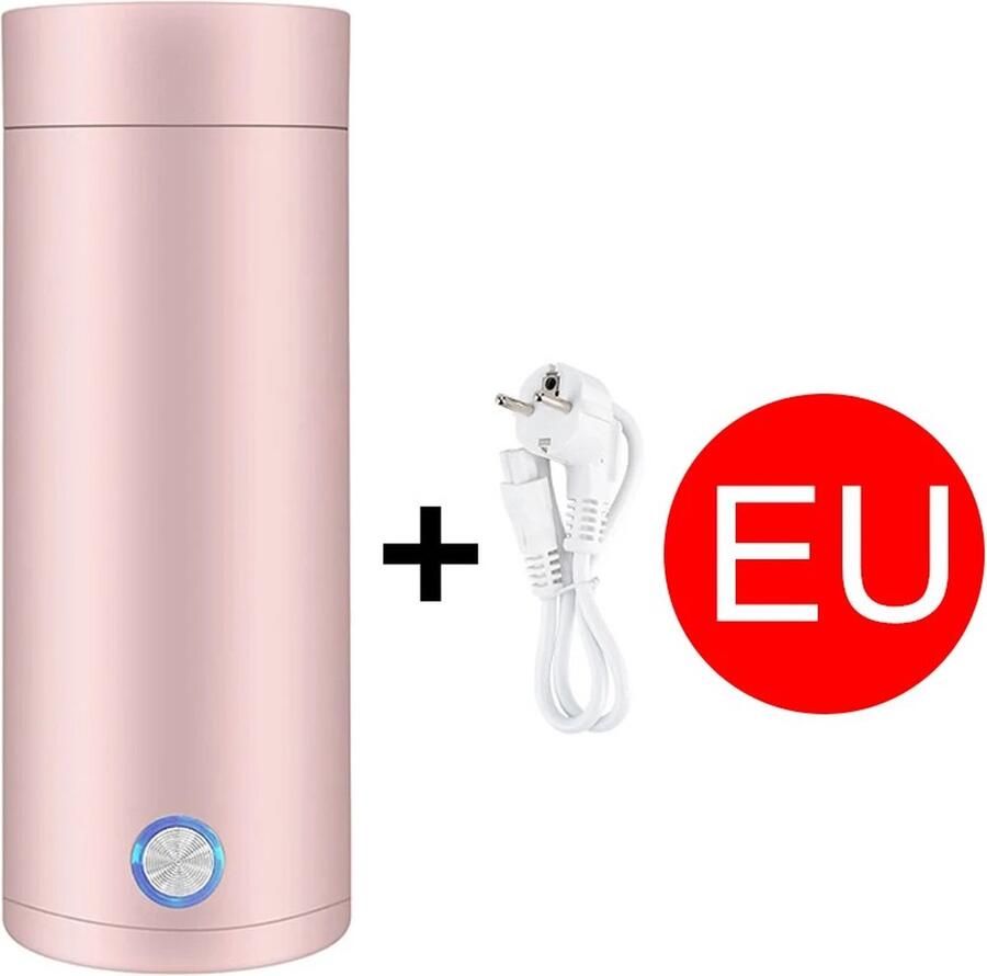 Draagbare 2 in 1 Waterkoker en Thermobeker Anti-verbrand behuizing 75x75x205mm 400 ml 220V Kleine Waterkoker Babyvoeding Camping Waterkoker Mini Waterkoker Reis Waterkoker Roze